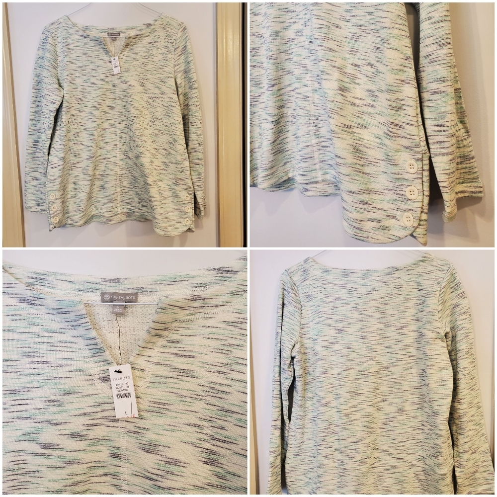 T By Talbots Size Large Green Heathered Top Nwt - image 5
